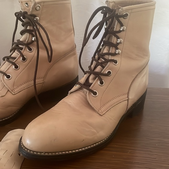 Vintage Justin Roper Boots Cream Leather Combat Lace-Up Youth 4 Women's Size 6 - Picture 10 of 10